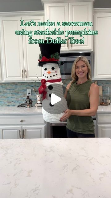 Laura Jeanne on Instagram: "Do you wanna build a snowman?? 🎶 ⛄️ Grab these stackable pumpkins from @dollartree before they sell out and get crafting ❤️ 
#snowman #christmas #diy #foryou #fypage #foryourpage #holiday" How To Make Snow Man Ideas, Snowman Out Of Pumpkins, Stacked Pumpkin Snowman, Snowman Made Out Of Dollar Tree Stackable Pumpkins, Dollar Tree Stackable Snowman, Stackable Pumpkin Snowman, Dollar Tree Pumpkin Snowman, Dollar Tree Winter Crafts, Dollar Tree Diy Snowman