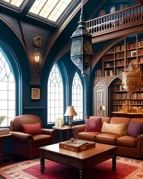 Harry Potter inspired interior design takes inspiration from the magical world of Harry Potter to create a space that reflects the charm and whimsy of Hogwarts. This design style incorporates elements such as Gryffindor's red and gold colors, the Hogwarts house emblems, the Hogwarts crest, and magical creatures such as owls and unicorns.

The furniture and decor in a Harry Potter inspired interior design often feature vintage and rustic touches to give the space an old-world feel. Harry Potter Sitting Room, Harry Potter Aesthetic Interior, Harry Potter House Interior, Hogwarts Aesthetic Living Room, Harry Potter Home Design, Hogwarts Decor Home, Hogwarts Interior Aesthetic, Harry Potter Inspired Library, Harry Potter Common Room Aesthetic