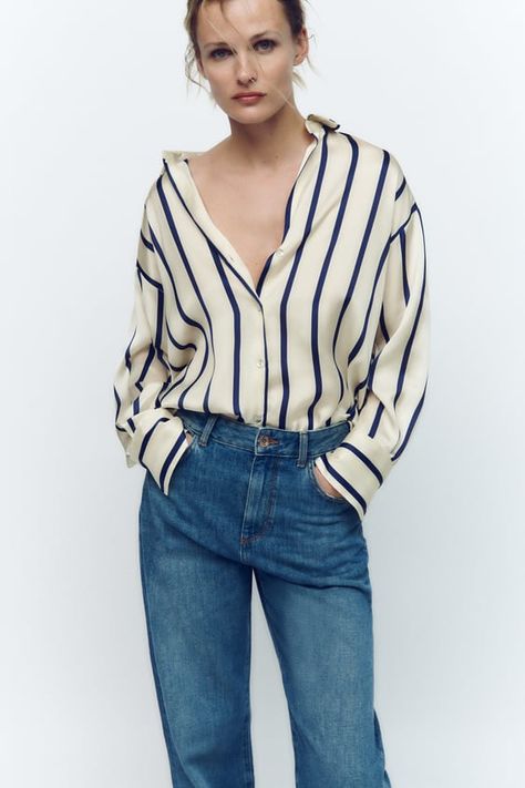 Women's Shirts & Blouses | Explore our New Arrivals | ZARA United States French Outfit, Flowy Shirt, Vintage Blouse, Satin Shirt, Spring Shirts, Striped Blouse, Styl Vintage, Oversized Shirt, Silk Blouse