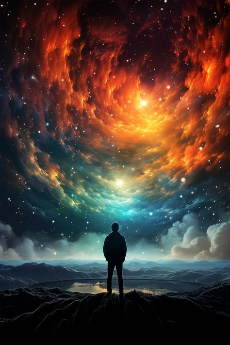 Lost in the vastness of the cosmos, this captivating photo captures a moment of pure wonder as a man gazes upward, searching for the perfect sky and boundless space. 🌠✨ #Stargazing #Astronomy #ExploreTheCosmos Man In Space, Sky And Stars, Pure Wonder, Sky Gazing, Cosmos Art, Cosmos Space, Sky Watch, Space Man, Astronomy Art