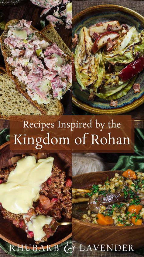 A complete feast inspired by the Kingdom of Rohan from JRR Tolkien's The Lord of the Rings. These Middle Earth recipes are inspired by the ancient cultures that influenced Tolkien's vision of Rohan and the geography itself. Try this menu for a Lord of the Rings movie marathon or themed dinner! Lord Of The Rings Movie, Hobbit Food, Medieval Recipes, Hearty Snacks, Braised Cabbage, Themed Dinner, Ancient Recipes, Culinary Techniques, Roasted Root Vegetables