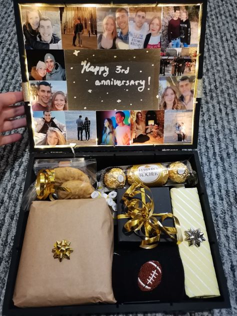 Wooden gift box with photo college and a mini album. LED lights. Anniversary present Box With Photos Gift, Box Of Pictures Gift, Box Anniversary Gift For Him, Photo Box For Boyfriend, Diy Picture Box For Boyfriend, Memory Box Boyfriend, Present For Boyfriend Christmas, Picture Box For Boyfriend, Anniversary Box Ideas