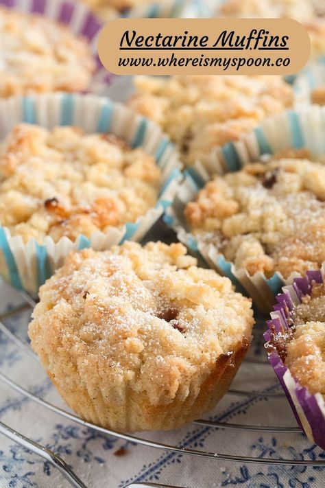 Indulge in homemade nectarine muffins with a delightful crumb topping. This easy and delicious recipe is perfect for fruity dessert lovers. #whereismyspoon #NectarineMuffins #HomemadeTreats #BakingDelights #FruitfulBaking #MuffinMagic #SweetTreats #EasyBaking #NectarineLove #MouthwateringMuffins #FruityGoodness #DeliciousBites #SimpleBaking White Nectarine Recipes, Nectarine Muffins, Blueberry Sour Cream Cake, Apple Cinnamon Muffins Recipe, Honey Baked Chicken, Nectarine Recipes, Fruity Dessert, Peach Pound Cakes, Peach Muffins