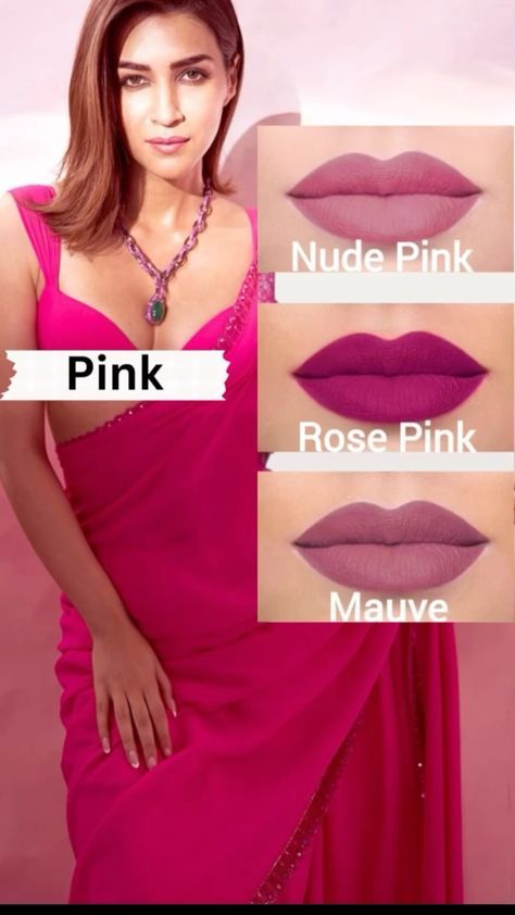 Lipstick Shades Tutorial, Lipstick For Pink Outfit, Lipstick According To Dress Color, Lipstick For Purple Dress, Lipstick Guide For Outfits, Lipstick Combos, Pakistani Makeup Looks, Makeup Routine Guide, Lipstick Guide