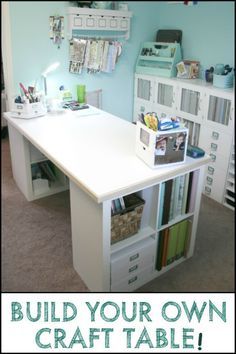 Craft Tables With Storage Small Spaces, Kallax Craft Desk, Craft Tables With Storage Diy, Standing Craft Table, Cricut Table, Diy Craft Table, Craft Tables With Storage, Craft Tables, Craft Room Tables