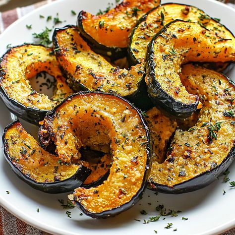 Parmesan Herb Roasted Acorn Squash, Roasted Kombucha Squash, Oven Roasted Acorn Squash Recipes, Baking Acorn Squash Oven, Green Acorn Squash Recipes, Acorn Squash Recipe Air Fryer, Crockpot Acorn Squash, Baked Acorn Squash Recipes, Fried Acorn Squash