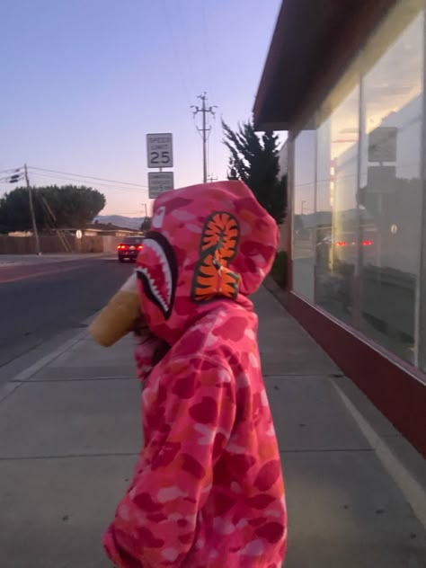 Bape Shark Rosa, Bape Shark Pink, Pink Bape Outfit, Bape Hoodie Pfp, Pink Bape Hoodie Outfit, Blue Bape Hoodie Outfit, Bape Hoodie Aesthetic, Pink Bape Jacket, Shark Hoodie Outfit