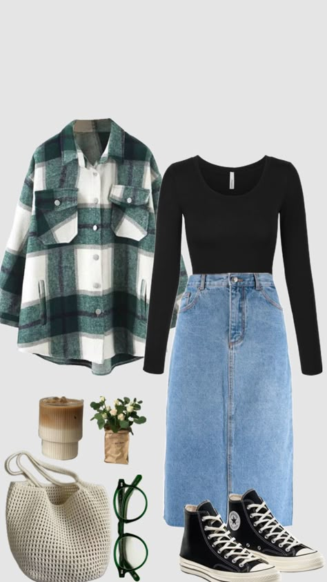 #modestfashion #style #fashion #green #aesthetic #modest #oufit #inspo #winter #fall #skirt #flannel Modest Casual Outfits, Modesty Outfits, Cute Modest Outfits, Everyday Fashion Outfits, Casual Day Outfits, Classy Casual Outfits, Easy Trendy Outfits, Modest Fashion Outfits, Cute Everyday Outfits