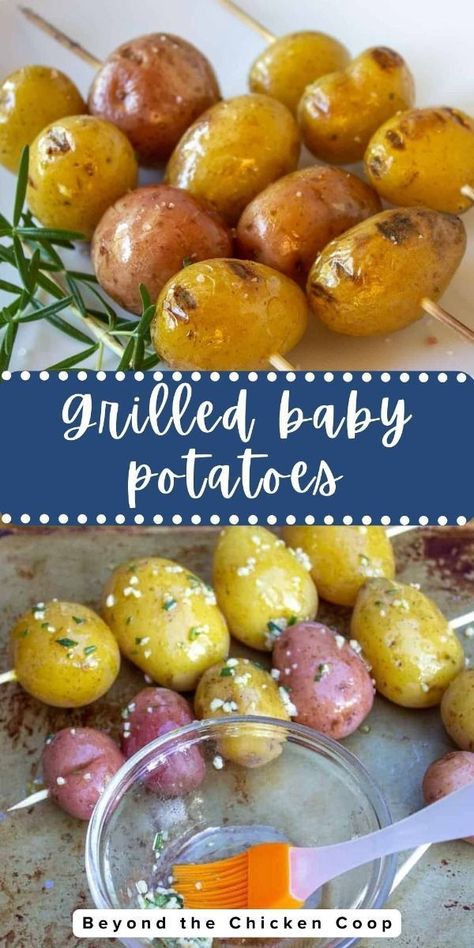 Delicate baby potatoes cooked and then finished on the grill are a perfect side dish for your summer barbecues. These grilled baby potatoes are flavored with olive oil, garlic, and fresh rosemary. These potatoes would be greta to take on a camping trip during summer! Grilled Baby Potatoes, Baby Potato Recipes, Homemade Appetizer, Quick Side Dishes, Olive Oil Garlic, Grilled Potatoes, Family Friendly Dinners, Homemade Salads, Homemade Salad Dressing