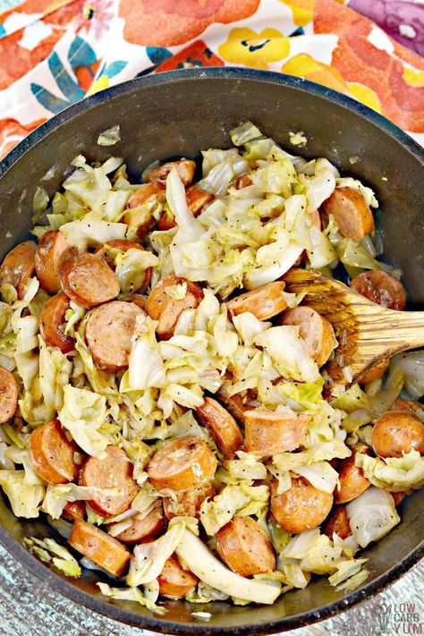 Easy Fried Cabbage and Sausage - Low Carb Yum Keto Cabbage Recipe, Sausage And Cabbage, Fried Cabbage With Sausage, Kielbasa And Cabbage, Smoked Sausage Recipes, Cabbage And Sausage, Cabbage Casserole, Fried Cabbage, Keto Recipes Dinner