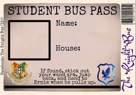 DIY template for Harry Potter Knight Bus pass, Ravenclaw Harry Potter Knight Bus, Disneyland Packages, Knight Bus, Costco Travel, Bus Pass, Store Image, Bus Travel, Diy Template, Stick It Out