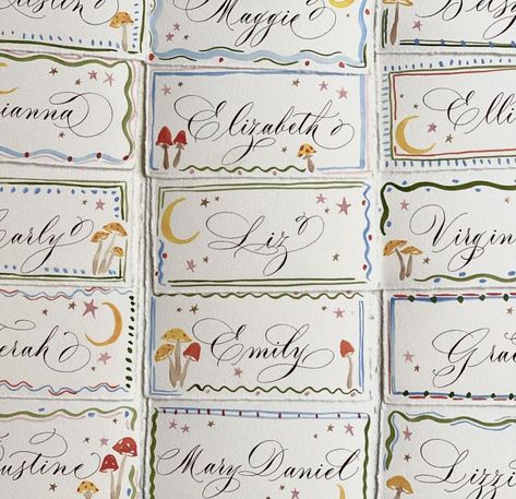 Letter Borders, Hand Painted Invitations, Name Place Cards, Hand Painted Wedding, Wedding Places, Wedding Signage, Mail Art, Wedding Stationary, Wedding Paper