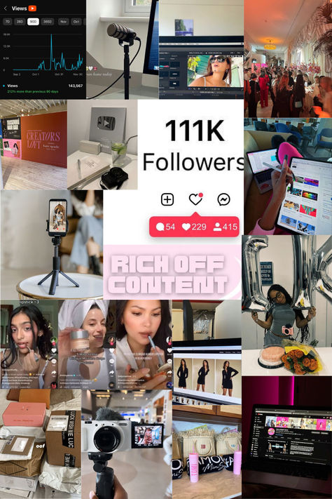 Influencer Vision Board 2024 #influencer #influencervisionboard #visionboard #2024visionboard #vision #2024 #2024influencer #youtuber #youtubeinfluencer #tiktok influencer #instagraminfluencer #10kfollowers Influencer Astethic, Influence Aesthetic, Youtube Influencer, Influencer Inspiration, Tiktok Vision Board Aesthetic, Dream Lifestyle Vision Board, Live Tiktok, Tiktok Famous Aesthetic Vision Board, Famous Influencer Vision Board