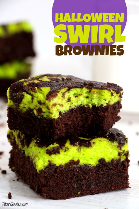 Layered Brownies, Adorable Desserts, Halloween Deserts, Halloween Brownies, Orange Cream Cheese, Halloween Green, Cream Cheese Brownies, Brownies Chocolate, Swirl Brownies