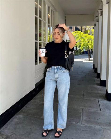 Black Sandals Outfit, Freya Killin, Jasmin Tookes, Denim Pants Outfit, Denim Street Style, Casual Work Outfit, Mint Velvet, Summer Fashion Outfits, Denim Outfit