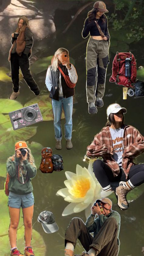 hiking inspo Rainy Day Hike Outfit, Cute Camping Outfits Summer, Day Hike Outfit, Hiking Ootd, Cute Camping Outfits, Summer Camping Outfits, Granola Aesthetic, Hiking Fits, Summer Hiking