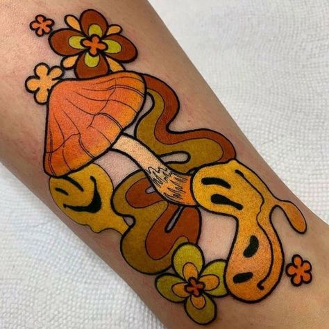 Hippie Tattoo, Mushroom Tattoos, Tatuaje A Color, Aesthetic Tattoo, Dream Tattoos, Little Tattoos, Dope Tattoos, S Tattoo, Tattoo Design Drawings