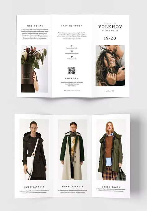 Fashion Trifold Brochure Template INDD, IDML Fashion Show Brochure Design, Fashion Trifold Brochure, Brocher Design Aesthetic, Fashion Pamphlet Design, Fashion Leaflet Design, Broucher Ideas Design Aesthetic, Apparel Catalog Design, Fashion Broucher, Brochure Design Fashion