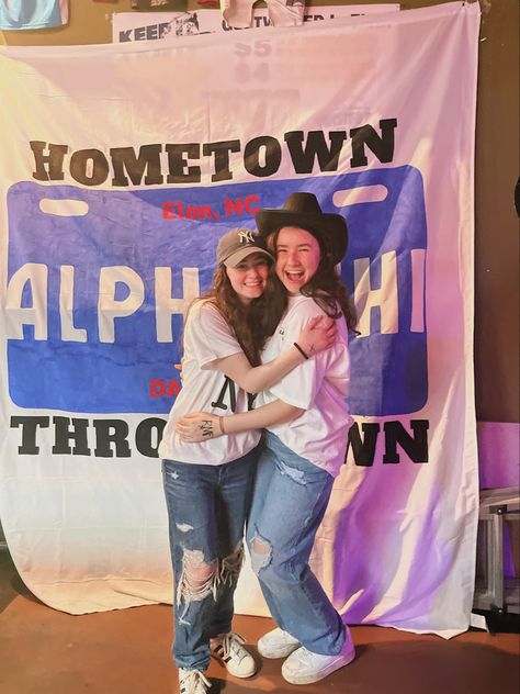 Throwdown For Your Hometown, Hometown Throwdown Sorority, Rush Themes, Elon University, Sorority Banner, Dance Ideas, Banner Ideas, Pi Phi, Alpha Chi Omega