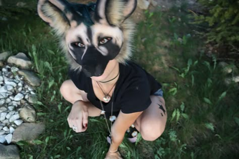 Dog Therian Mask, African Wild Dog Therian Mask, Opal Therian, Bear Therian Mask, Therian Mask Idea, Hyena Therian Mask, Hyena Therian, Opal Therian Face Reveal, Realistic Therian Mask