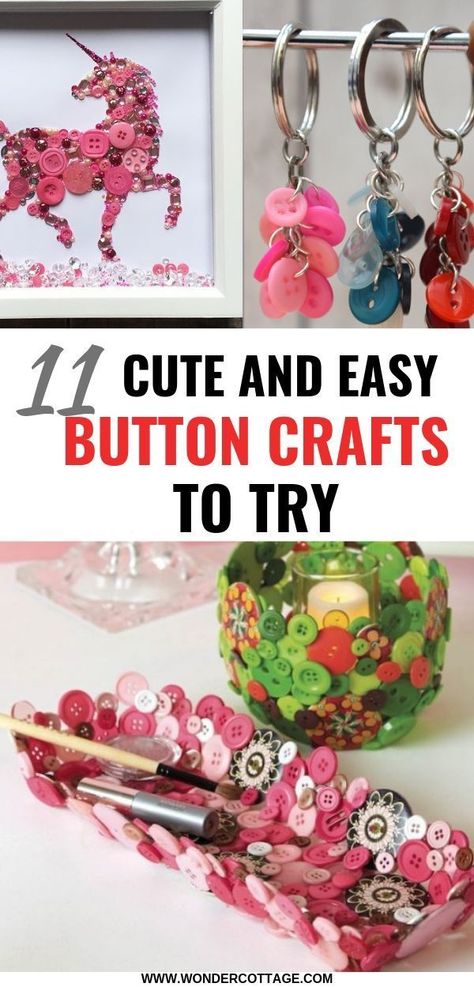 11 Cute Button Crafts To Try Button Flowers On Canvas, Button Crafts Ideas Creative, Easy Button Crafts, Button Crafts To Sell, Button Crafts For Adults, Unusual Crafts, Button Crafts For Kids, Diy Button Crafts, Button Art On Canvas