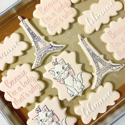 Kristen Lacewell’s Instagram post: ““Because I’m a lady, that’s why” 🎀✨🐈 #aristocats #aristocatscookies #cookiesofinstagram #catcookies #mariearistocats #pariscookies…” The Aristocats Birthday Party, Aristocats Tea Party, Aristocats Baby Shower Ideas, Aristocrats Birthday Party, Aristocats Nursery, Marie Aristocats Birthday Party, Aristocrats Party, Aristocats Birthday Party, Aristocats Birthday