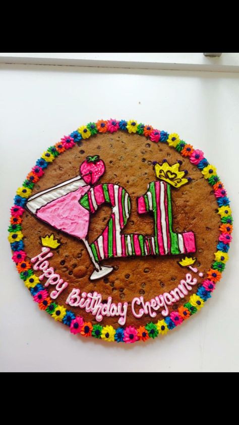 21st birthday theme cookie cake 21st Birthday Cookie Cake Ideas, 21 Birthday Cookie Cake, 21 Cookie Cake, Cookie Cake 21st Birthday, Cookie Birthday Cake Ideas, 21st Cookie Cake, Cookie Cake Ideas Decorated, 21st Birthday Cookie Cake, Great American Cookie Cake Designs