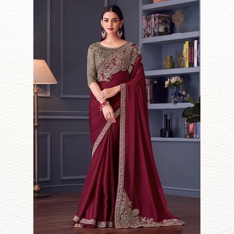 Wedding Festive Style Embroidered Designer Saree | Available Now The elegant saree features intricate sequins and thread work, adding a touch of glamour. Comes with a matching embroidered blouse, perfect for any traditional occasion like Diwali, weddings, or festivals. 💰 – $69.99/- USD – Unstitched 🔍 Product Code – “TFH3000” 🛍️ Shop Now – https://www.empress-clothing.com [ Empress Clothing, Saree, Sarees, Saree Online, Indian Designer Sarees, Traditional Sarees, Wedding Saree, Festive Sa... Saree Satin, Sari For Women, Shimmer Saree, Velvet Suit Design, Banarasi Brocade, Bridesmaid Saree, Simple Sarees, Satin Saree, Half Sleeve Blouse