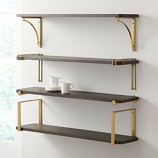 Brass Bracket, Walnut Shelf, Brass Brackets, Black Shelf, Gold Shelves, Walnut Shelves, Black Shelves, Bronze Table Lamp, Regal Design