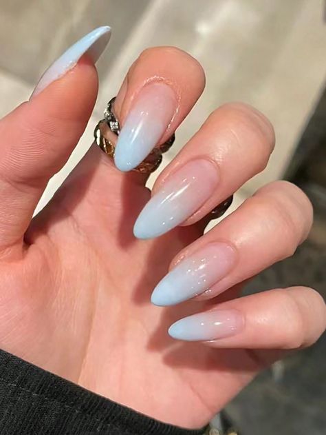 Baby Blue  Collar   Plants Color Nails,Bare Nails Embellished   Nail,Hand & Foot Care Baby Blue Nails Almond Shape, Baby Blue Nails Almond, Baby Blue Ombre Nails, Uñas Baby Blue, Baby Blue Almond Nails, Cute Baby Blue Nails, Blue Nails Long, Light Blue Acrylic Nails, Ongles Baby Blue