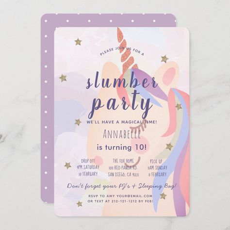 Slumber Party Birthday, Party Sleepover, Trendy Invitations, Unicorn Birthday Invitation, Rainbow Birthday Invitations, Wishes For Husband, Birthday Unicorn, Unicorn Birthday Invitations, Slumber Party