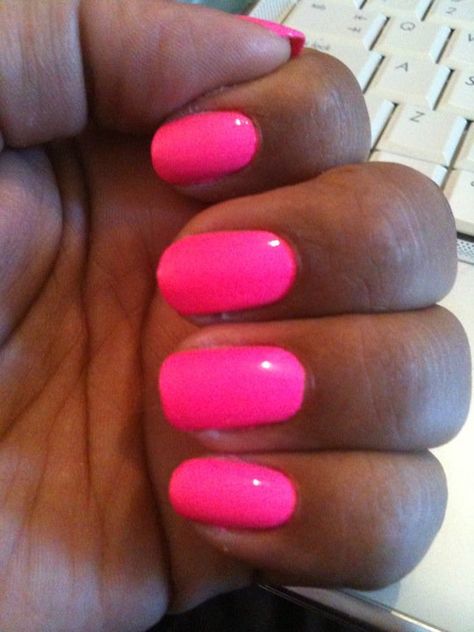 Neon pink nails.    Sinful Colors 24/7 Fuschia Nails By Skin Tone Range, Neon Pink Pedicure Toenails, Fluorescent Pink Nails Neon, Dnd Neon Pink Gel Polish, Neon Pink Nail Polish, Opi Neon Pink Nail Polish, Sinful Colors Nail Polish, Real Nails, Neon Pink Nails