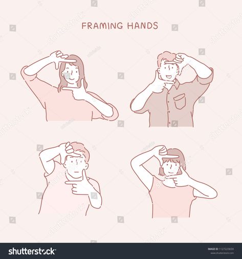 People are taking photo frame gestures with their fingers. hand drawn style vector design illustrations. #Ad , #Ad, #gestures#fingers#frame#People Hand Frame Pose, Person Raising Hand Drawing Reference, Finger Camera Pose, Raising Hand Drawing Reference, Academic Rivals, Dnd Warlock, Random Reference, Poppy Photography, Art Bases