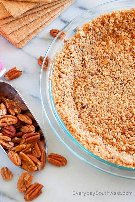 Graham Cracker Crusts with pecans - a spin on the traditional pie crust has a nutty flavor from toasted pecans and a hint of Mexican cinnamon. Graham Cracker Crust With Pecans, Graham Cracker Pecan Crust, Graham Cracker Pie Crust Recipe, Graham Cracker Crust Pie Recipes, Graham Cracker Pie Crust, Cracker Pie Crust, Graham Cracker Pie, Pecan Cinnamon, Graham Cracker Crust Recipe