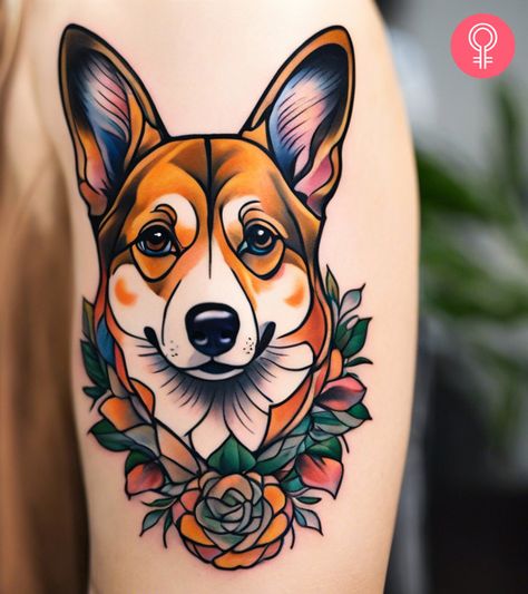 8 Attractive Corgi Tattoo Ideas In Unique Styles Fine Line Corgi Tattoo, Corgi Tattoo Traditional, Corgi Flower Tattoo, Corgi Line Tattoo, Corgi Ears Tattoo, Groomer Tattoo, Cj Tattoo, Dog Groomer Tattoo, Corgi Tattoo