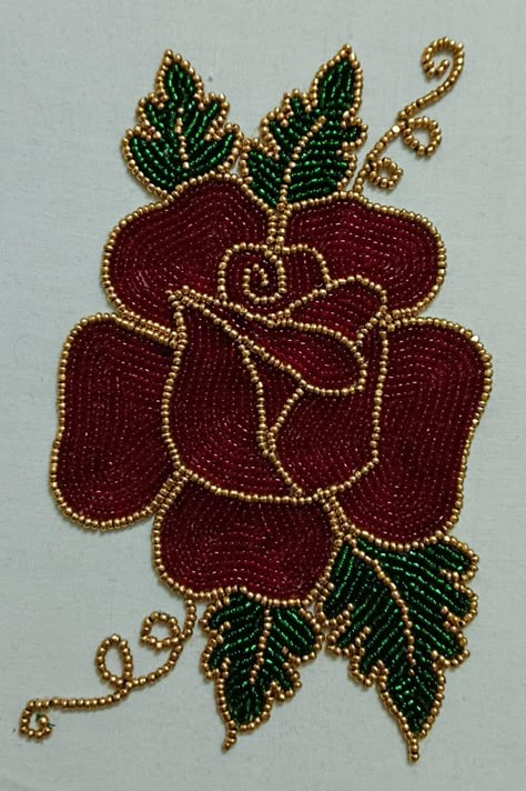 Rose Bead Embroidery, Aari Work Patches, Beads Work Aari Design, Aari Embroidery Motifs Design, Aari Work Rose Flower Design, Sugar Beads Work Design, Aari Work Flower Designs, Sugar Beads Aari Work Design, Flower Aari Work Designs