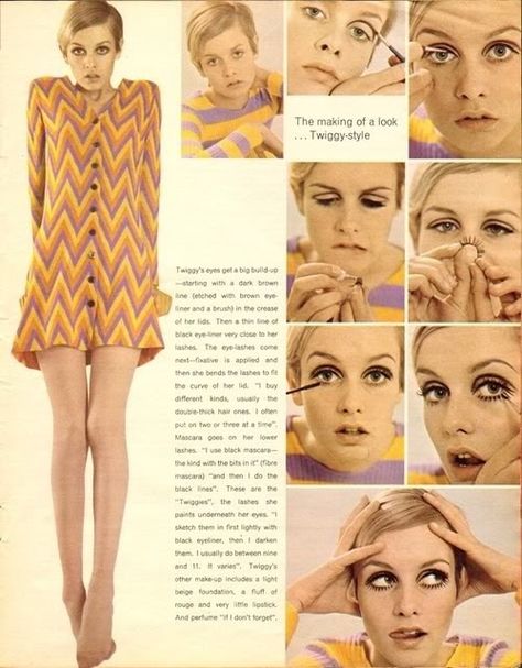 The making of a look ...Twiggy-style Twiggy Makeup, Colleen Corby, Fashion 60s, Twiggy Fashion, 60s Makeup, Jean Shrimpton, Swinging Sixties, Look Retro, Vintage Makeup