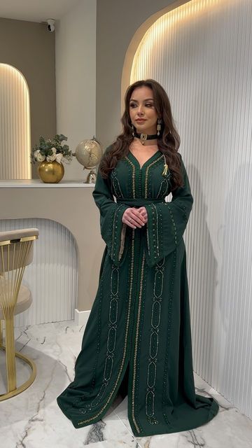 Green Kaftan, Moroccan Dresses, Moroccan Clothing, Moroccan Kaftan, Mode Abaya, Moroccan Dress, Moroccan Caftan, February 13, Traditional Dresses