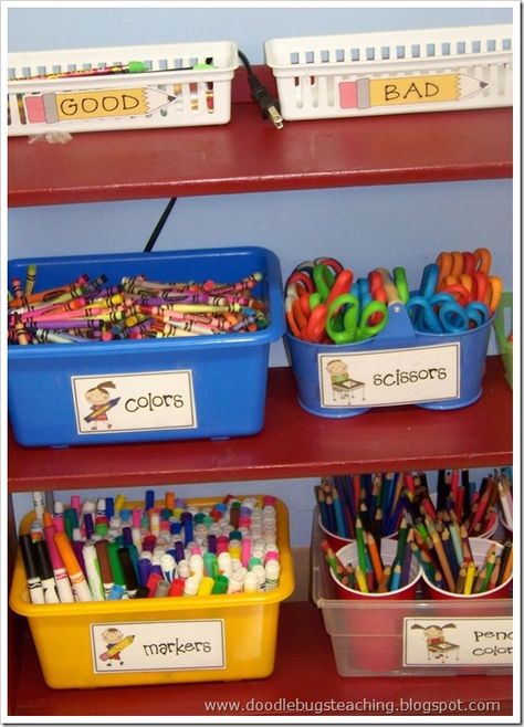 Love it Art Classroom Organization, Preschool Organization, Daycare Organization, Doodle Bugs, Teaching Organization, I Am Tired, Am Tired, School Supplies Organization, Class Organization