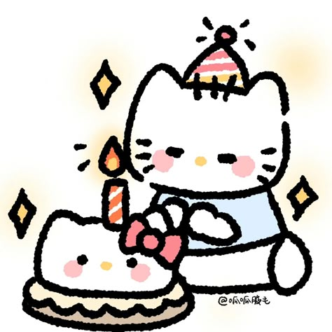 Happy Birthday Cute Drawing, Bday Drawings, Cute Happy Birthday Drawings, Sanrio Bday, Happy Birthday Drawing, Happy Birthday Aesthetic, Birthday Doodles, Sanrio Birthday, Birthday Hello Kitty