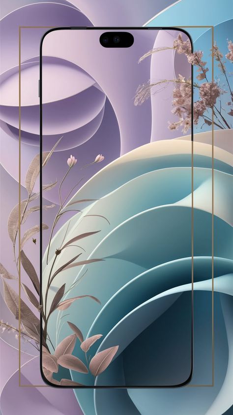 Experience serenity with our captivating smartphone wallpaper design. Featuring a soothing pastel gradient that transitions from lavender to baby blue, this wallpaper radiates tranquility and modern elegance. Delicate, translucent geometric shapes float gracefully across the screen, adding depth and dimension. Minimalistic illustrations of leaves and flowers in muted tones are subtly integrated, seamlessly blending with the background. Elevate your smartphone's visual appeal with this calm and sophisticated aesthetic. Blue Agate Wallpaper, Pastel Gradient, Sophisticated Aesthetic, Muted Tones, Smartphone Wallpaper, Wallpaper Design, Modern Elegance, Baby Blue, Designer Wallpaper