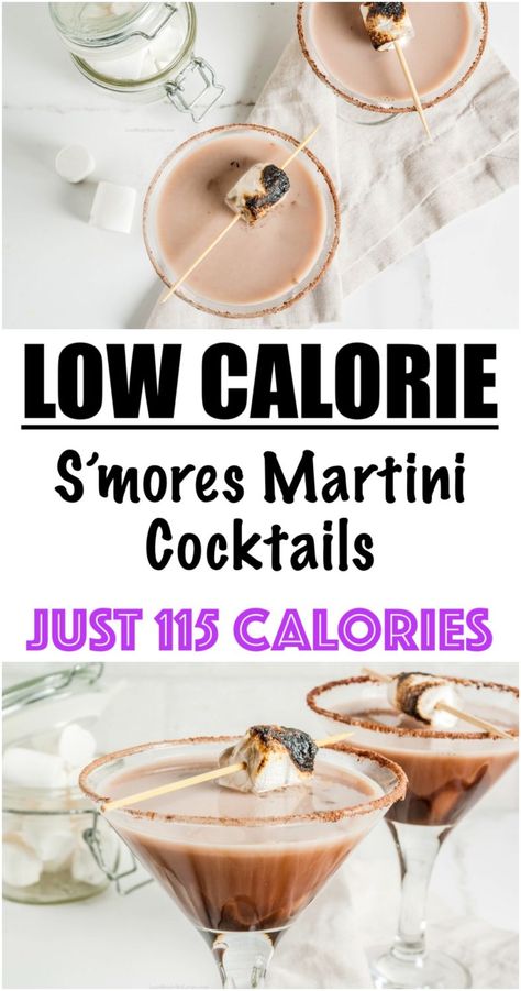 S'mores Chocolate Martini Recipe {LOW CALORIE} Low Carb Martini Recipes, Low Calorie Martini Recipes, Low Calorie Martini, Chocolate Alcoholic Drinks, Low Cal Chocolate, Chocolate Cocktail Recipes, Low Calorie Cocktails Recipes, Best Martini Recipes, Low Carb Alcoholic Drinks