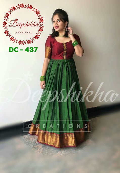 old saree renew Half Saree Stiching Designs, Frocks From Old Sarees, Irkal Saree Dress, Dresses Using Old Sarees, Pattu Saree Into Dress Convert, Cotton Saree To Dress Convert Ideas, Silk Saree To Gown Convert, Old Sarees Convert Into Dress Kurti, Dress From Old Saree Indian