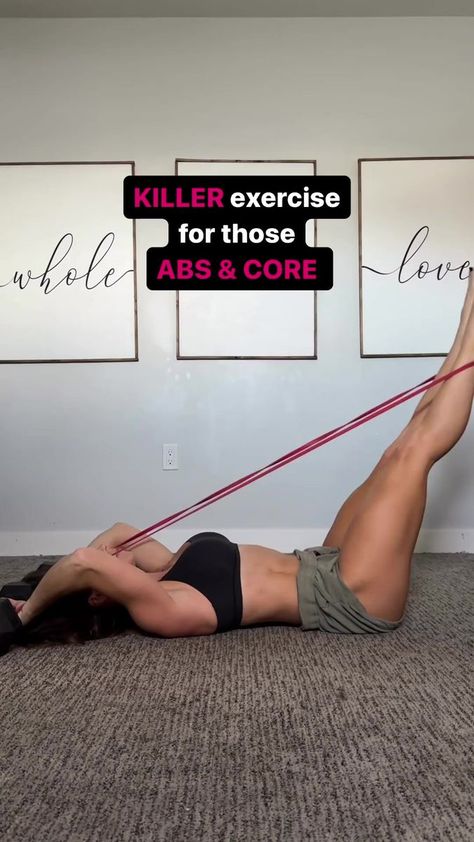 Adding a resistance band is a GAME CHANGER for this killer ab exercise. This left me sore for DAYS. Loop your band around a heavy set of dumbbells that are up by your head and then onto the back of your ankles. The band will *assist* you as you lift up into that hip raise. The band will also help you lower your legs back down. Hold onto the dumbbells as you lift your legs up using your abs and core. TRY FOR 8-12 reps & 2-3 sets HAVE FUN! | Home Workout | Home Workout · Original audio Resistance Band Ab Workout, Killer Ab Workouts, Fit And Fabulous, Oblique Workout, Resistance Band Workout, Gym Workout For Beginners, Belly Workout, Flexibility Workout, Flat Belly Workout