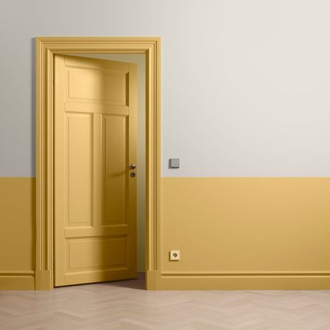 Paint For Interior Walls, Half Wall Ideas, Yellow Hallway, Painted Hallway, Half Painted Walls, Painted Wainscoting, Two Tone Walls, Hallway Paint, Hallway Colours