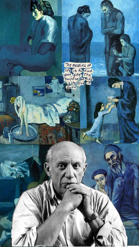 Blue Piccaso Blue Period, Picasso Paintings Wallpaper, Picasso Blue Period Paintings, Pablo Picasso Aesthetic, Pablo Picasso Wallpaper, Blue Period Aesthetic, Picasso Wallpaper, Picasso Aesthetic, Blue Period Wallpaper