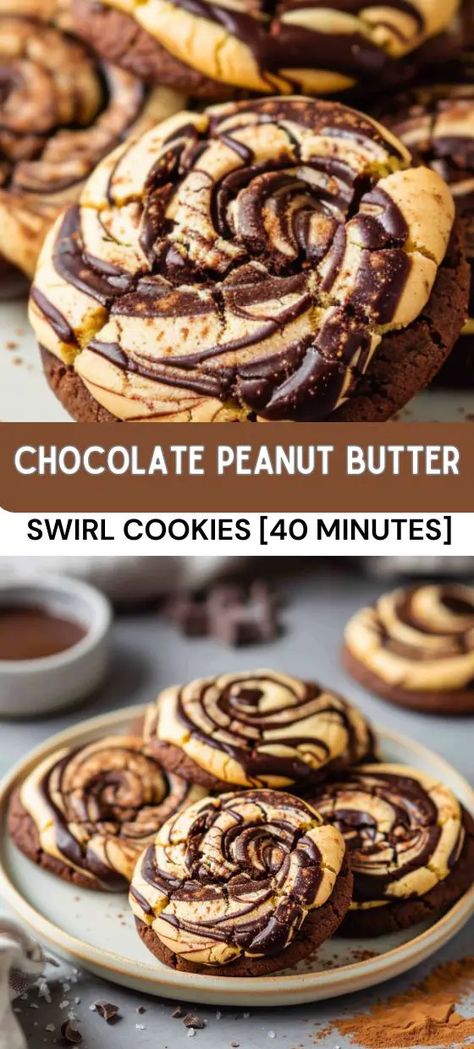 Chocolate Peanut Butter Swirl Cookies Brownie Swirl Cookies, Swirl Cookies, Peanut Butter Brownie, Chocolate And Peanut Butter, Chocolate Peanut Butter Cookies, Peanut Butter Brownies, Classic Cookies, Peanut Butter Recipes, Chewy Cookie