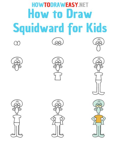 How to Draw Squidward for Kids - How to Draw Easy How To Draw A Spongebob, How To Draw Squidward, How To Draw Spongebob Characters, Spongebob Drawings Easy Step By Step, How To Draw Cartoon Characters Step By Step, How To Draw Cartoons Step By Step, Squidward Drawing Easy, How To Draw Spongebob Step By Step, Easy Spongebob Drawing