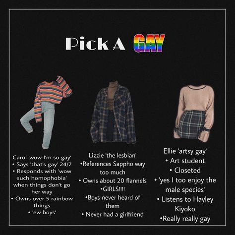 3cute gay outfits Lgbtq Style Outfits, Lgbtq Fashion Aesthetic, Fruity Outfit Ideas, Pride Lesbian Outfit, Stereotypical Lesbian Outfit, Lgbtq Outfit Ideas, Lgbtq Outfits Aesthetic, Cute Outfits To Impress Your Crush, How To Dress Gay In Winter