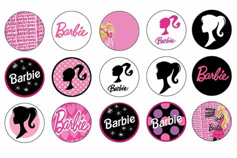 Barbie Stickers Aesthetic, Barbie Cupcake Toppers Printable Free, Barbie Stickers Printable, Barbie Logo Printable, Barbie Stickers, Barbie Cupcakes, Barbie Decorations, Spiderman Cake Topper, Barbie Party Decorations